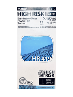 Перчатки одноразовые HIGH RISK из натурального латекса, синие, р. L 100 шт.