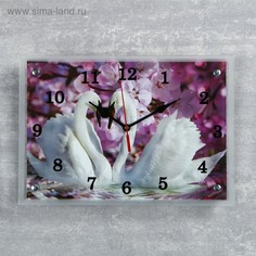 Часы настенные прямоугольные Два лебедя, сиреневые цветы, 25х35 см Сюжет