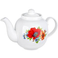 Чайник заварочный Дулево Янтарь Полевой мак эконом, 350 мл белый, красный Дулевский фарфор