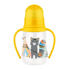 Бутылочка LUBBY с силиконовой соской и ручками, 0+, 125 мл., желтый, 12013