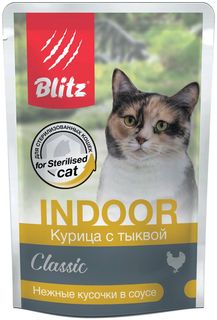 Влажный корм для кошек BLITZ CLASSIC с курицей и тыквой в соусе, 85г