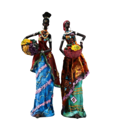Сувенир полистоун Африканка в цветном платье, с корзиной фруктов МИКС 32,5х10х8 см No Brand