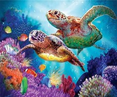 Алмазная мозаика картина стразами Морские черепахи, 50х65 см No Brand