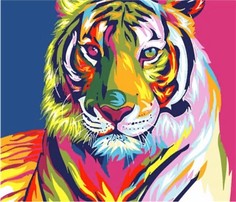 Алмазная мозаика картина стразами Разноцветный тигр, 40х50 см No Brand