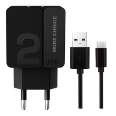 Сетевое зарядное устройство 2USB 2.4A для Type-C More choice NC46a 1м Black Black