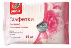 Салфетки влажные ОКей для интимной гигиены гипоаллергенные 15 шт