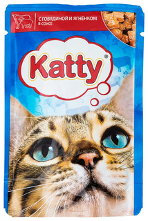 Влажный корм для кошек Katty с говядиной и ягненком в соусе, 85 г