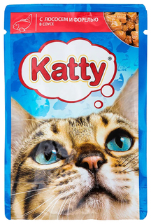 Влажный корм для кошек Katty с лососем и форелью в соусе, 85 г