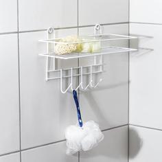 Полка для ванной прямая, 4 крючка, 33×12,5×21 см, цвет белый No Brand