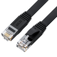 GCR Патч-корд 0.3m PROF плоский прямой кат.7 ethernet, медь, черный, RJ45, T568B