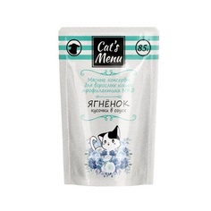 Влажный корм для кошек CATS MENU профилактика МКБ с ягненком кусочки в соусе, 85 г