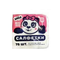 Салфетки бумажные Panda Smile 24x24 см, белые, 75 шт.