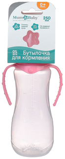 Бутылочка для кормления с ручками, 250 мл, от 0 мес., цвет розовый МИКС Mum&Baby