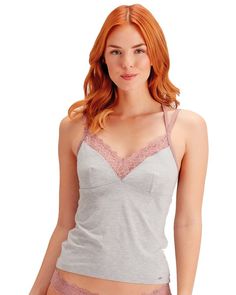 Топ из вискозы с кружевом XS серый меланж Pretty Polly