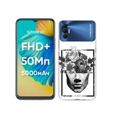 Чехол MyPads Tocco для Tecno Spark 8P черно белая ваза в абстракции