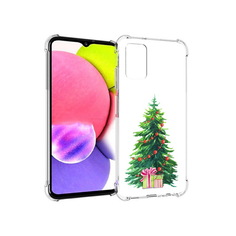 Чехол MyPads Tocco для Samsung Galaxy A03s Елка новогодняя с подарками акварель