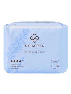 Женские гигиенические прокладки с крылышками SUPERGREEN, L 30 см.,16 шт.