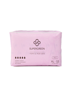 Женские гигиенические прокладки с крылышками SUPERGREEN,ночные XL 35 см,12 шт