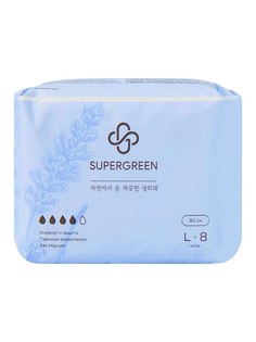 Женские гигиенические прокладки с крылышками SUPERGREEN, L 30 см., 8 шт.