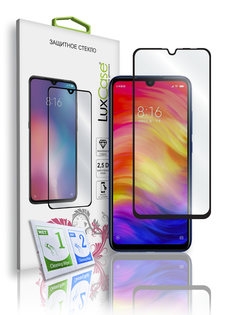 Защитное стекло LuxCase для Xiaomi Redmi Note 7, 2.5D, полноклеевое, Черная рамка, 78087