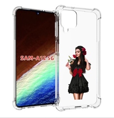 Чехол MyPads девушка-в-черном-платье-с-розой женский для Samsung Galaxy A12 (SM-A125F)