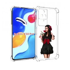 Чехол MyPads девушка-в-черном-платье-с-розой женский для Xiaomi Redmi K50 / K50 Pro