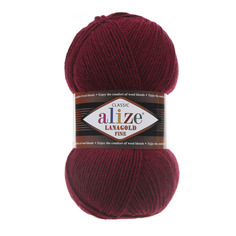 Пряжа ALIZE Lanagold fine 100г, 390м (шерсть, акрил) (57 бордовый), 5 мотков