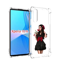 Чехол MyPads девушка-в-черном-платье-с-розой женский для Sony Xperia 10 IV (10-4)