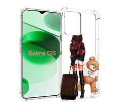 Чехол MyPads девушка-с-модным-чемоданом женский для Realme C35 / Narzo 50A Prime