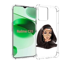 Чехол MyPads девушка-в-золотой-маске для Realme C35 / Narzo 50A Prime