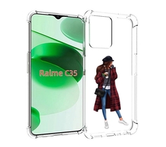 Чехол MyPads девушка-в-клетчатом-пальто для Realme C35 / Narzo 50A Prime