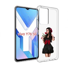 Чехол MyPads девушка-в-черном-платье-с-розой женский для Vivo Y76 5G