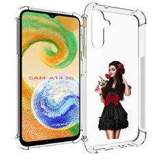 Чехол MyPads девушка-в-черном-платье-с-розой женский для Samsung Galaxy A14 5G