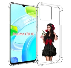 Чехол MyPads девушка-в-черном-платье-с-розой женский для Realme C30 4G / Narzo 50i Prime