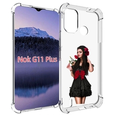Чехол MyPads девушка-в-черном-платье-с-розой женский для Nokia G11 Plus