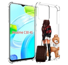 Чехол MyPads девушка-с-модным-чемоданом женский для Realme C30 4G / Narzo 50i Prime