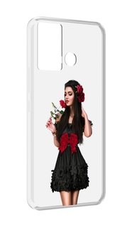 Чехол MyPads девушка-в-черном-платье-с-розой женский для Infinix Hot 12 Play