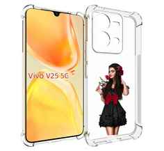 Чехол MyPads девушка-в-черном-платье-с-розой женский для Vivo V25 5G / V25e