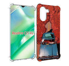 Чехол MyPads машина мчится с дымком для Realme C33 4G
