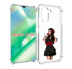 Чехол MyPads девушка-в-черном-платье-с-розой женский для Realme C33 4G