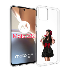 Чехол MyPads девушка-в-черном-платье-с-розой женский для Motorola Moto G32