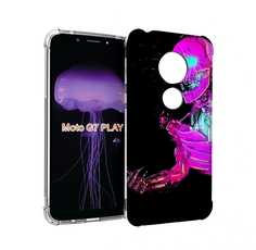Чехол MyPads скелет-робот-фиолетовый для Motorola Moto G7 Play