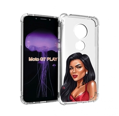Чехол MyPads Брюнетка-в-красном-платье для Motorola Moto G7 Play
