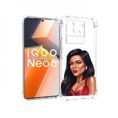 Чехол MyPads Брюнетка-в-красном-платье для Vivo iQoo Neo 6 5G