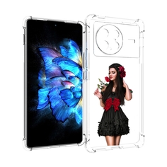 Чехол MyPads девушка-в-черном-платье-с-розой женский для Vivo X Note 5G