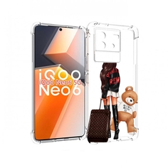 Чехол MyPads девушка-с-модным-чемоданом женский для Vivo iQoo Neo 6 5G