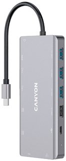 USB Hub Canyon Type-C 13-в-1 DS-12 металл 13 портов одновременное подключение 2х мониторов