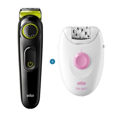 Эпилятор Braun 1 1170 + Триммер Braun BT3221 белый, розовый