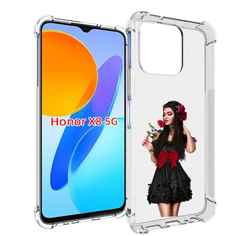 Чехол MyPads девушка-в-черном-платье-с-розой женский для Honor X8 5G