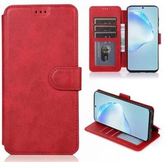 Чехол книжка подставка на Samsung Galaxy A23 4G кожаный флип на магнитах визитница красный No Brand